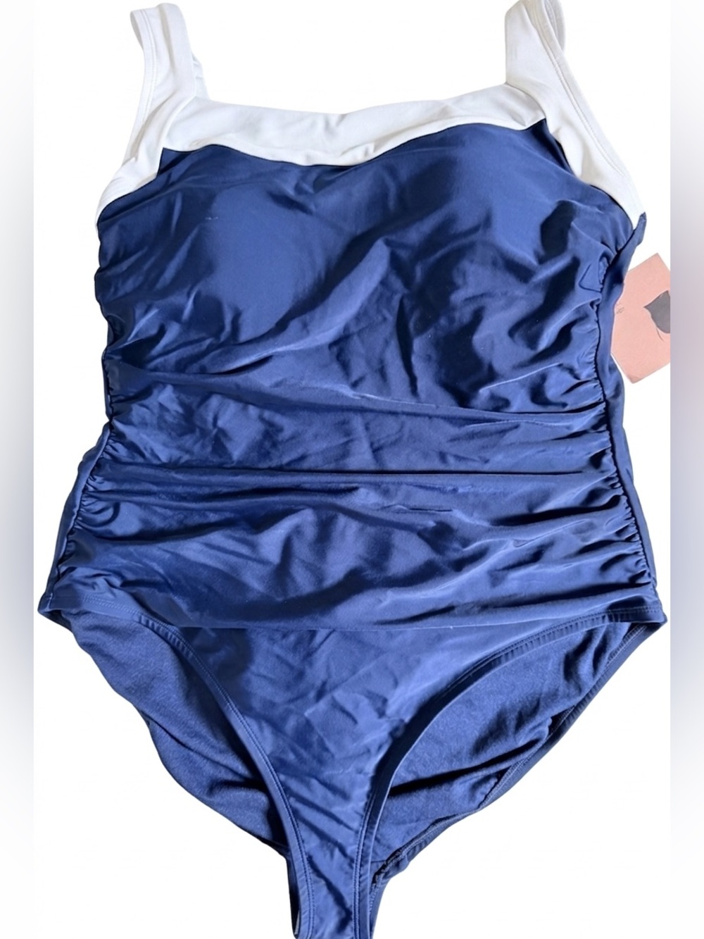 Shade & Shore Navy and White Ruched One-Piece Swimsuit